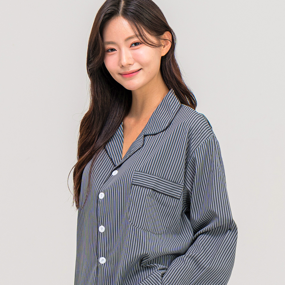 [에이원] 실키 커플파자마 카라 긴팔잠옷 홈웨어 잠옷 세트 - 상세 이미지 4