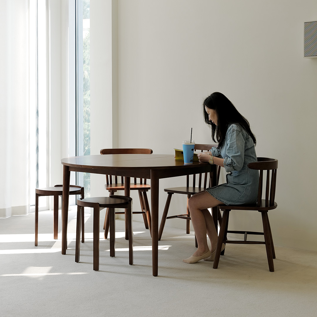 자야캠핑 포르보 월넛 원목 확장형 원형 1200 1500 식탁 테이블