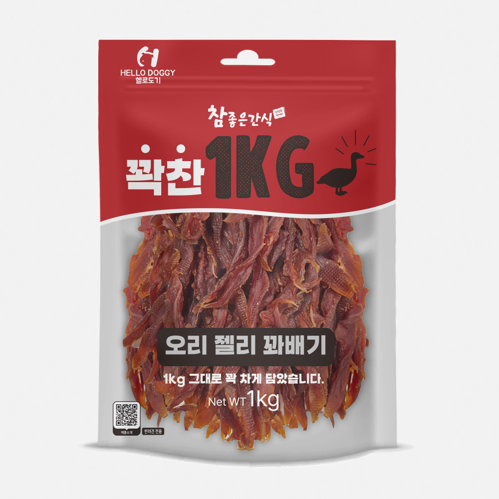헬로도기 꽉찬 강아지대용량간식 사사미 고구마 닭가슴살 건조간식 오리젤리꽈배기, 1kg, 1개 - 메인 이미지