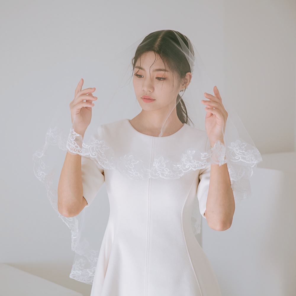 [릴리드레스] 플라워레이스 미드베일 본식 셀프웨딩 면사포 이미지 6