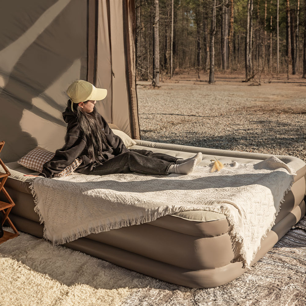 로티캠프 에어 매트 자충 캠핑 침대 매트리스 텐트 휴대용 46cm 퀸, 탄