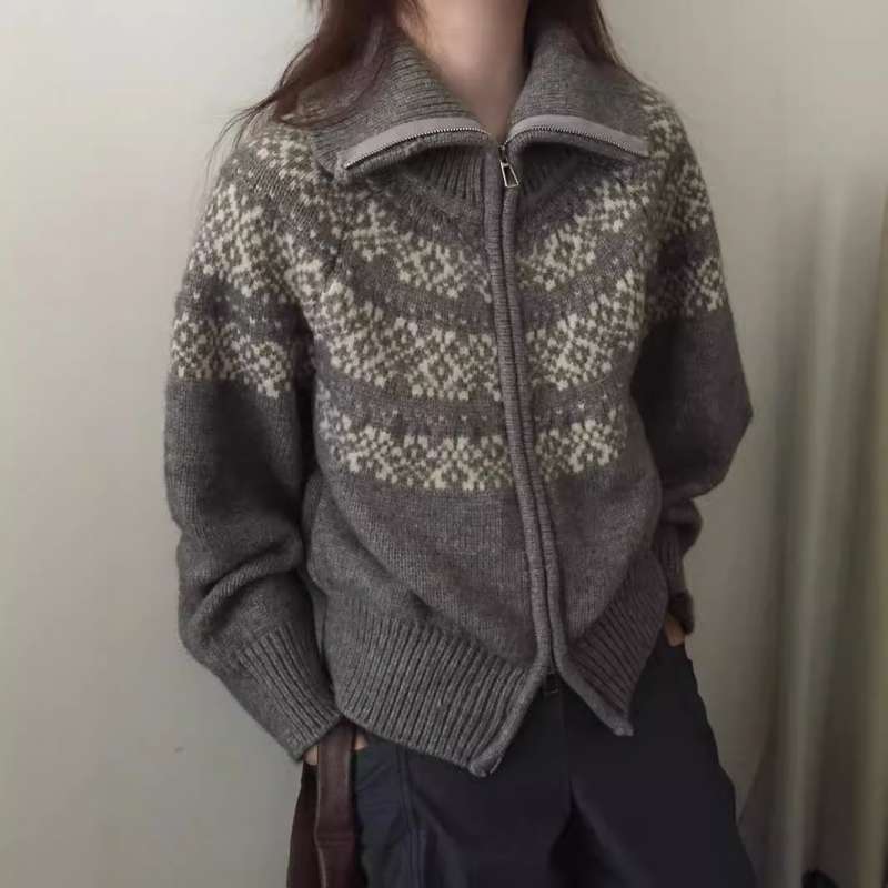 노르딕가디건 페어아일 코위찬 가디건 자카드 눈꽃 스웨터 - 상세 이미지 2