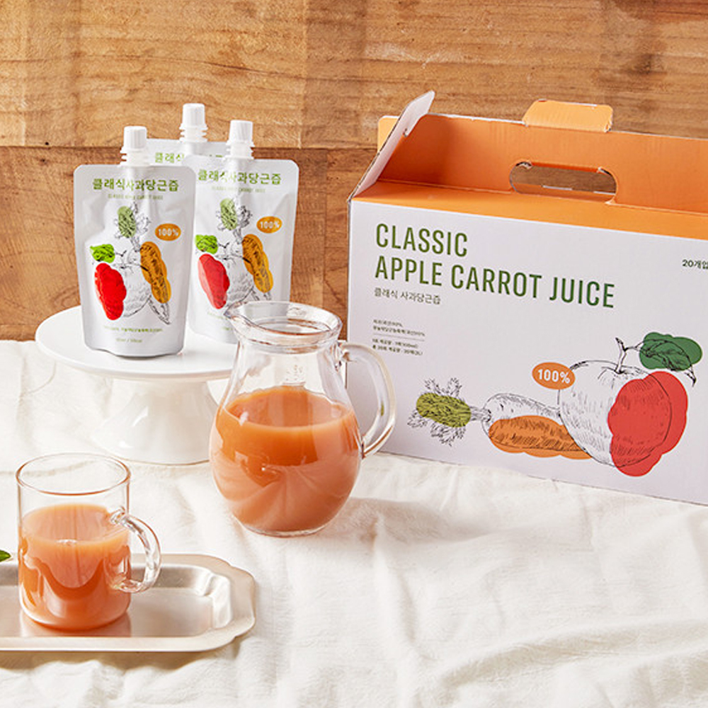 (클래식농원)국내산 NFC 사과당근즙 100ml 40팩 괴산사과 제주당근