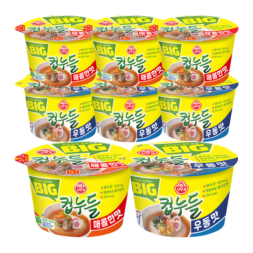 오뚜기 BIG 컵누들 매콤한맛 61g 4개 + 우동맛 61.5g 4개