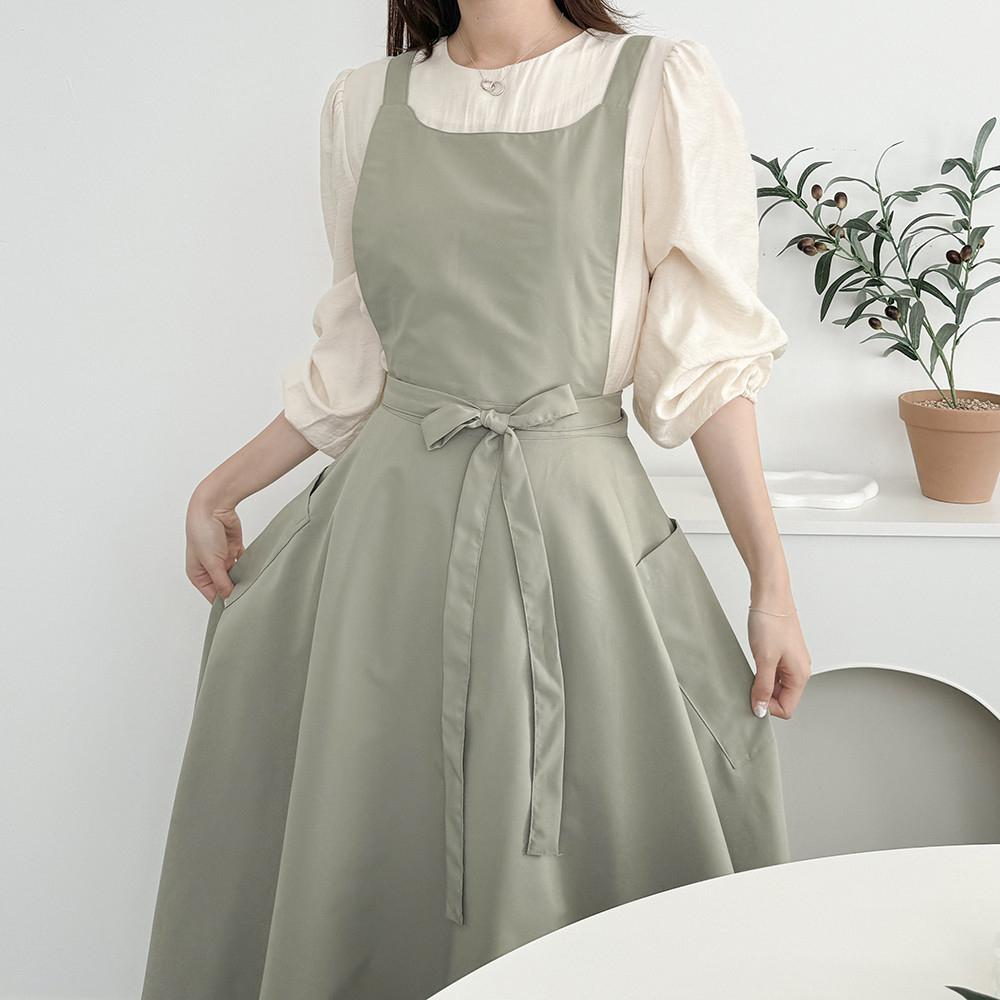 한스데이 리나 플레어 방수 앞치마 롱 원피스 자수 플로리스트 네일샵 에이프런