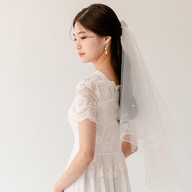 [릴리드레스] 진주리본 숏베일 면사포 셀프웨딩베일 촬영소품 - 상세 이미지 5