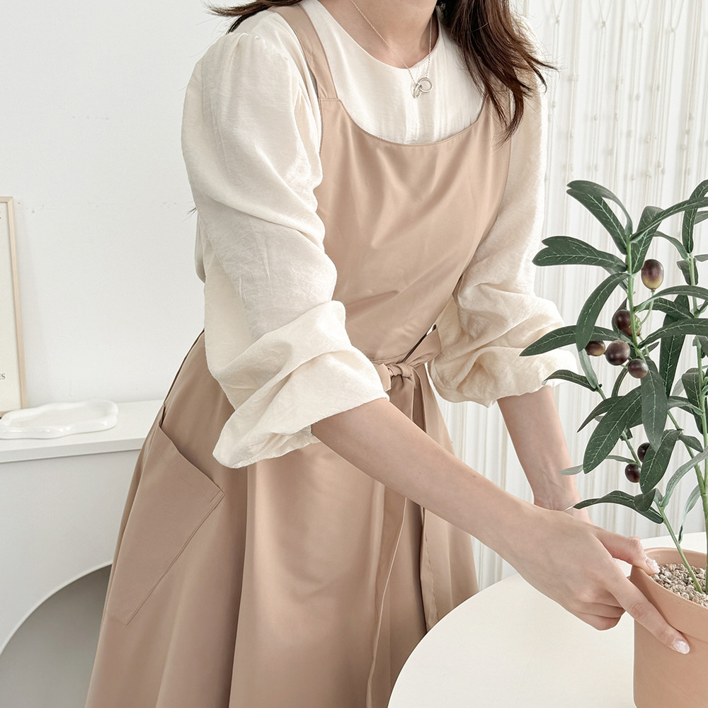 한스데이 리나 플레어 방수 앞치마 롱 원피스 자수 플로리스트 네일샵 에이프런