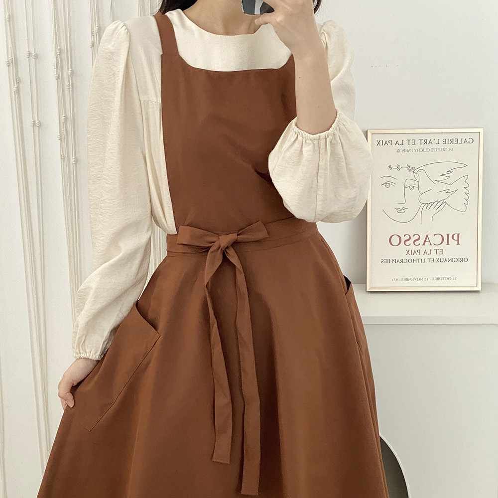 한스데이 리나 플레어 방수 앞치마 롱 원피스 자수 플로리스트 네일샵 에이프런