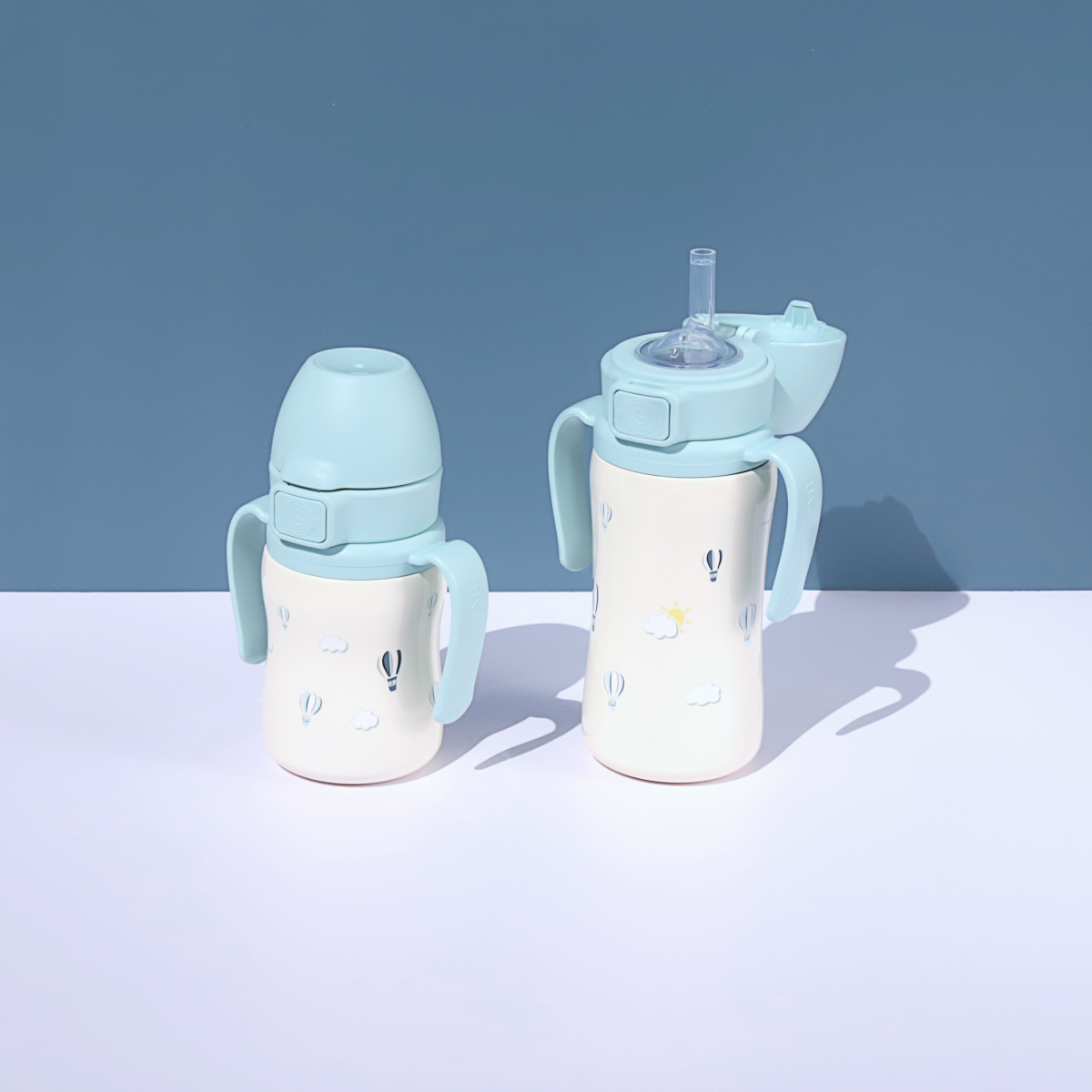 그로미미 유아빨대텀블러 원터치 스텐빨대컵 300ml 스카이벌룬 (크리미블루)