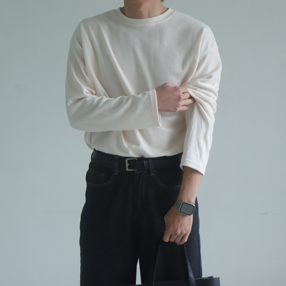 남자 긴팔티 빅사이즈 오버핏 흰색 이너 레이어드 티셔츠 - 상세 이미지 5