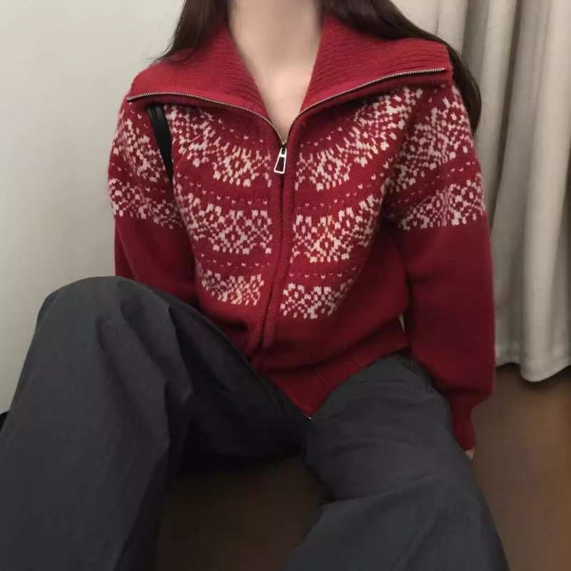 노르딕가디건 페어아일 코위찬 가디건 자카드 눈꽃 스웨터 - 상세 이미지 3