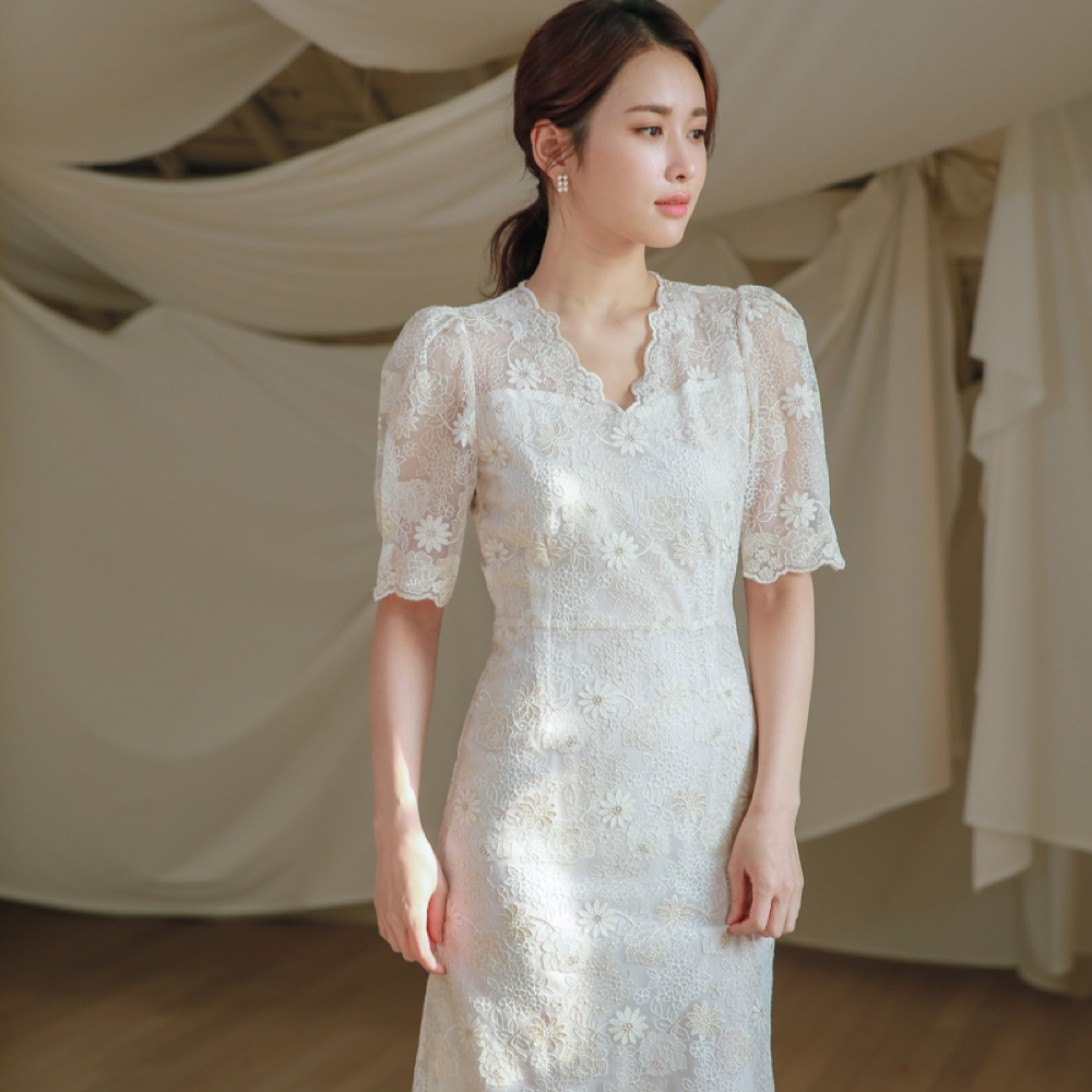 모니카 금사 셀프웨딩드레스 피로연드레스 2부 원피스 돌잔치드레스 대여 - 상세 이미지 3