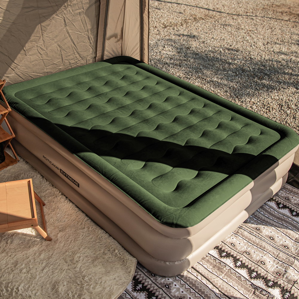 로티캠프 에어 매트 자충 캠핑 침대 매트리스 텐트 휴대용 46cm 퀸, 카키