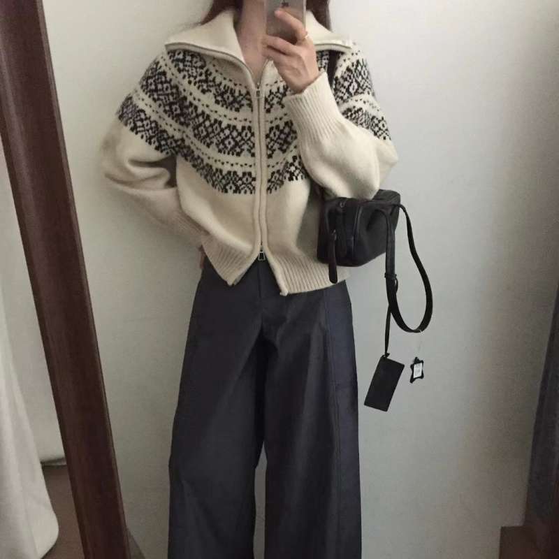 노르딕가디건 페어아일 코위찬 가디건 자카드 눈꽃 스웨터 - 상세 이미지 4