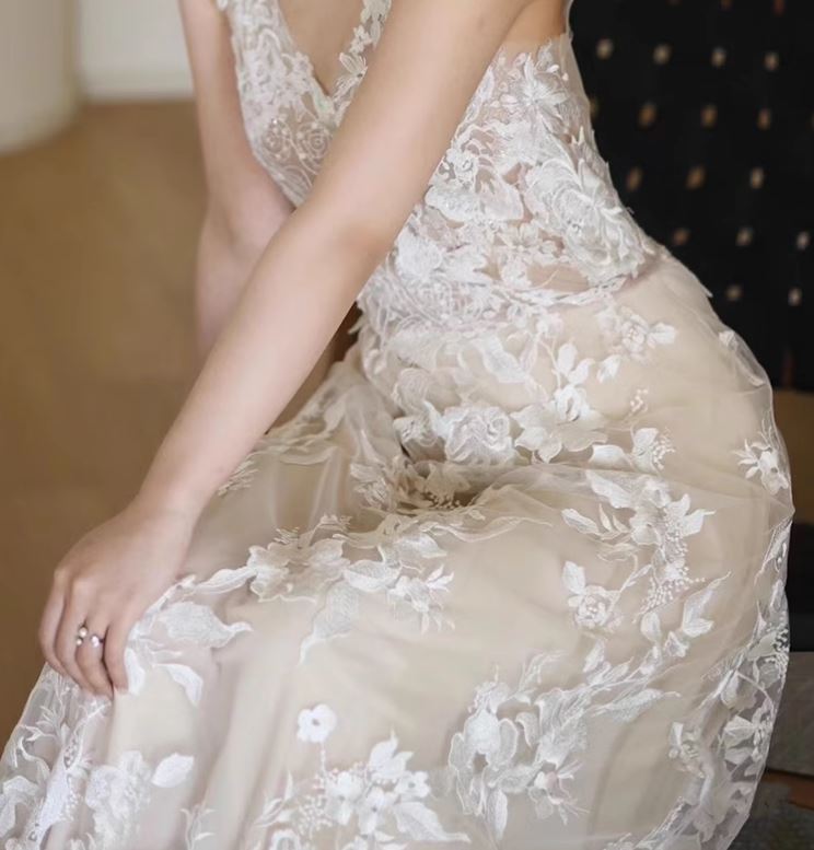 레이스셀프웨딩드레스 결혼식2부 이브닝 스몰웨딩 신부원피스 촬영 돌잔치 맘드레스 - 상세 이미지 5