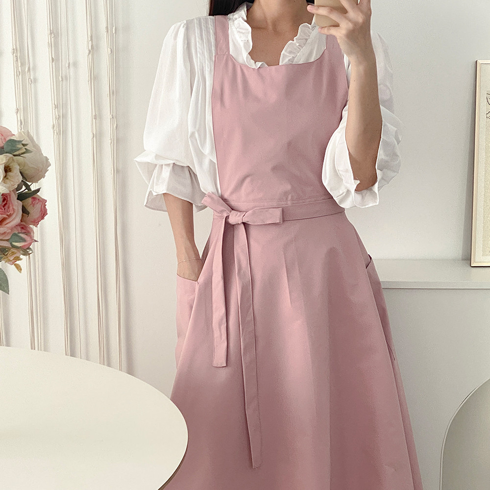 한스데이 리나 플레어 방수 앞치마 롱 원피스 자수 플로리스트 네일샵 에이프런