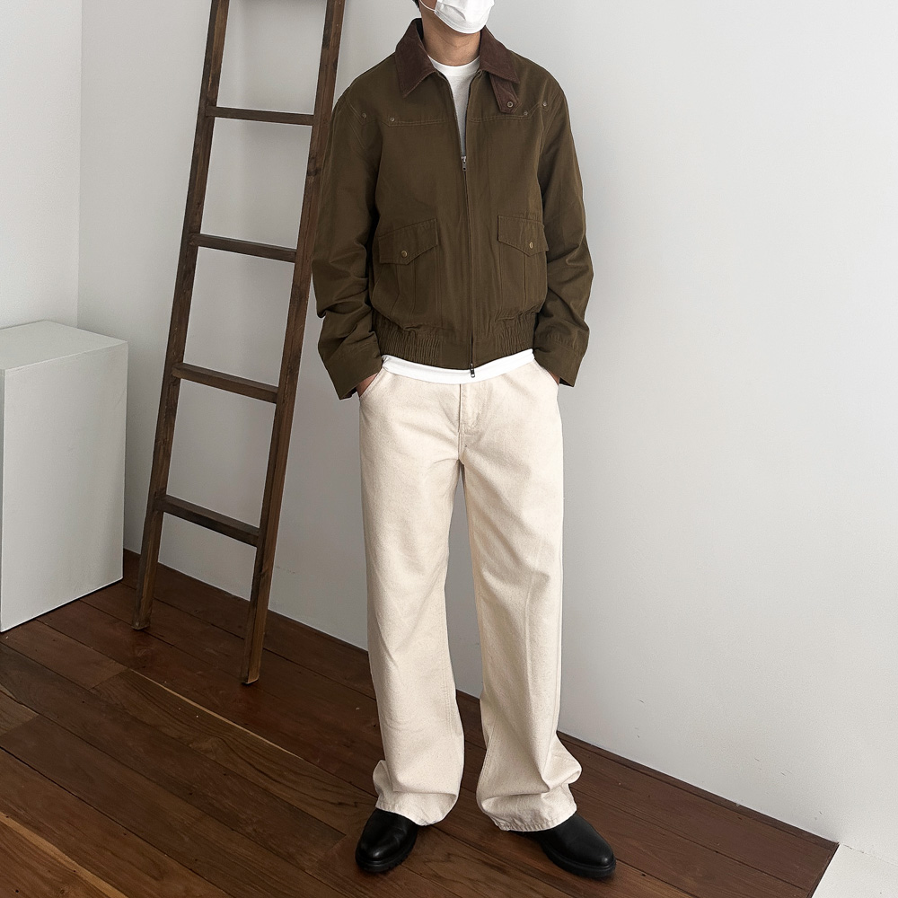 남자 코듀로이 카라 배색 크롭 헌팅 워크 자켓 3color - 상세 이미지 5