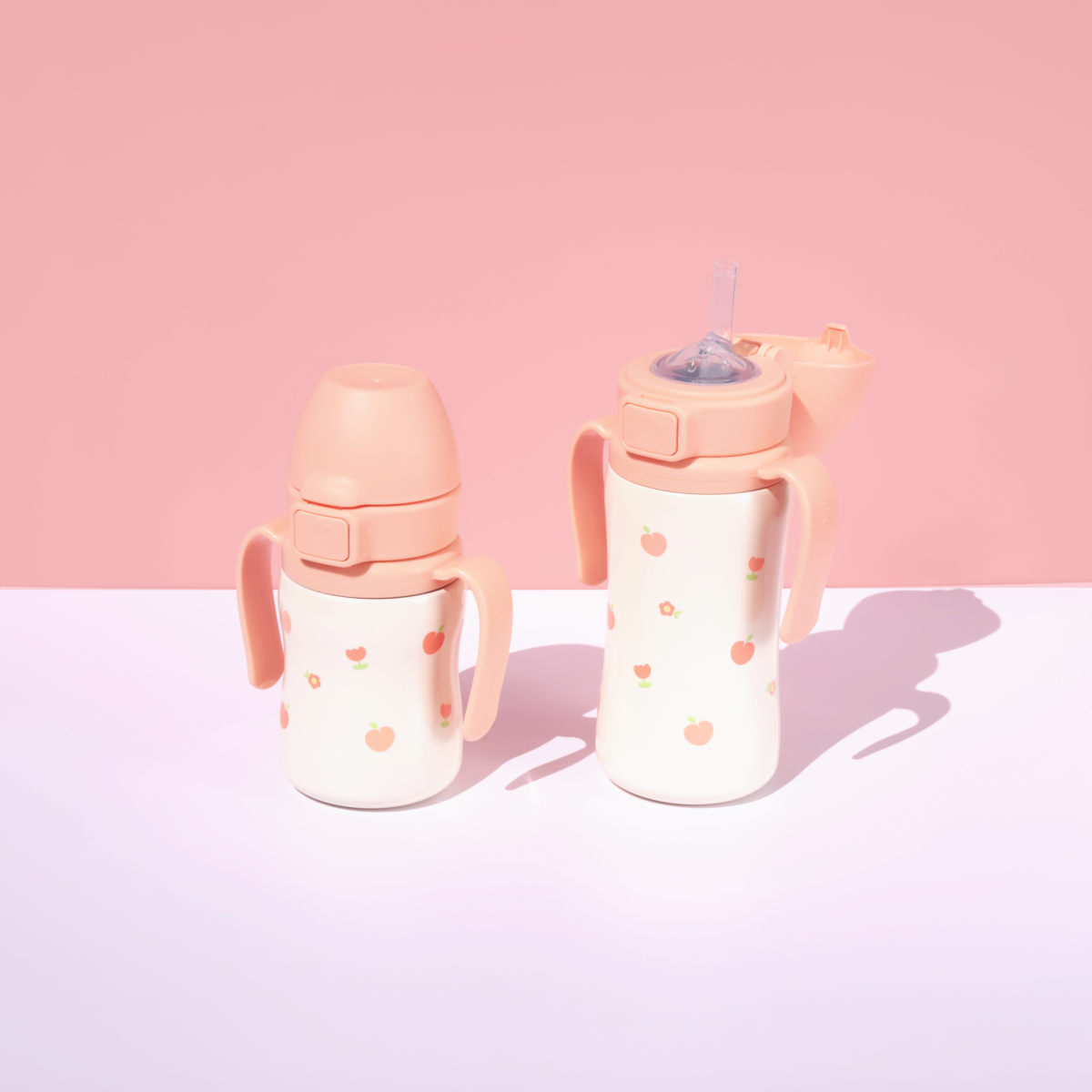 그로미미 피치플라워 원터치 스테인리스 300ml 빨대컵 (로제코랄) - 상세 이미지 4