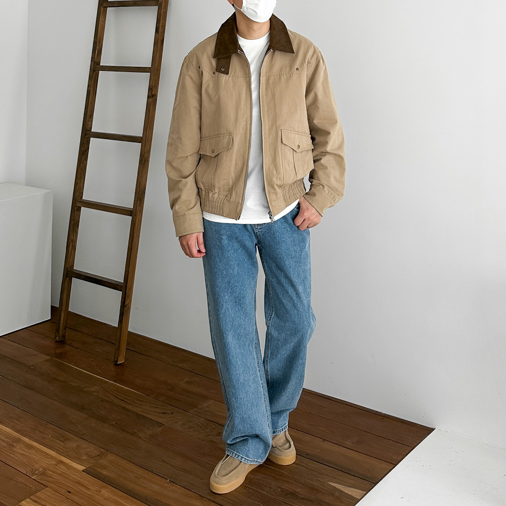 남자 코듀로이 카라 배색 크롭 헌팅 워크 자켓 3color - 상세 이미지 3