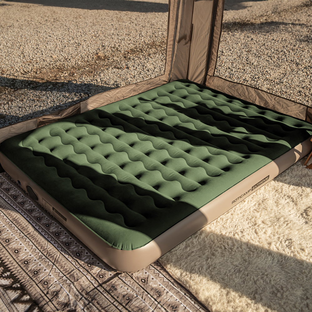 로티캠프 에어 매트 자충 캠핑 침대 매트리스 텐트 휴대용 퀸, 카키