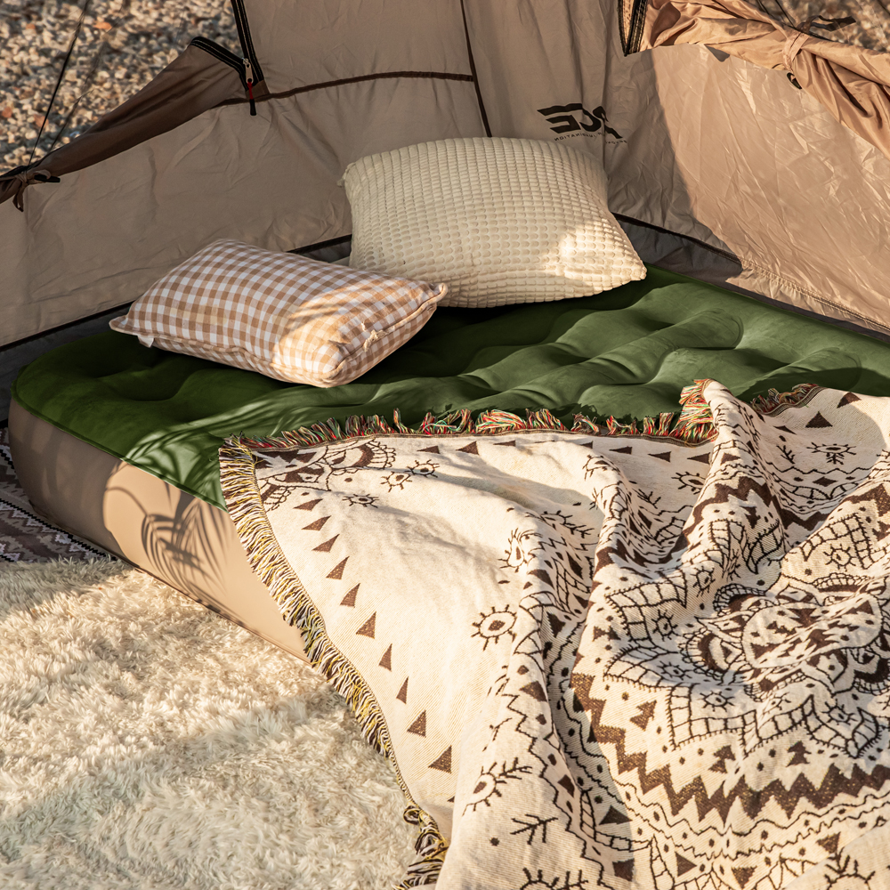 로티캠프 에어 매트 자충 캠핑 침대 매트리스 텐트 휴대용 46cm 퀸, 카키