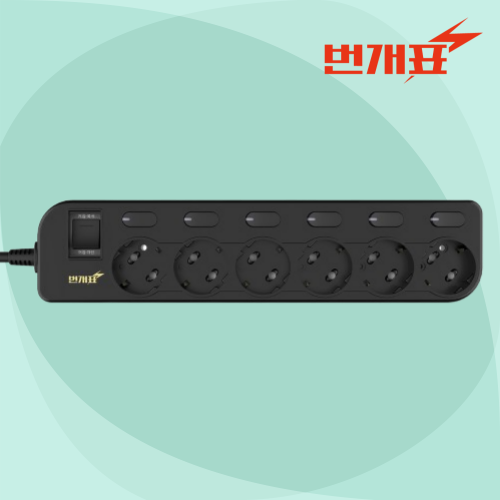 번개표 6구 멀티탭 과부하차단 국산 멀티콘센트 개별스위치 블랙