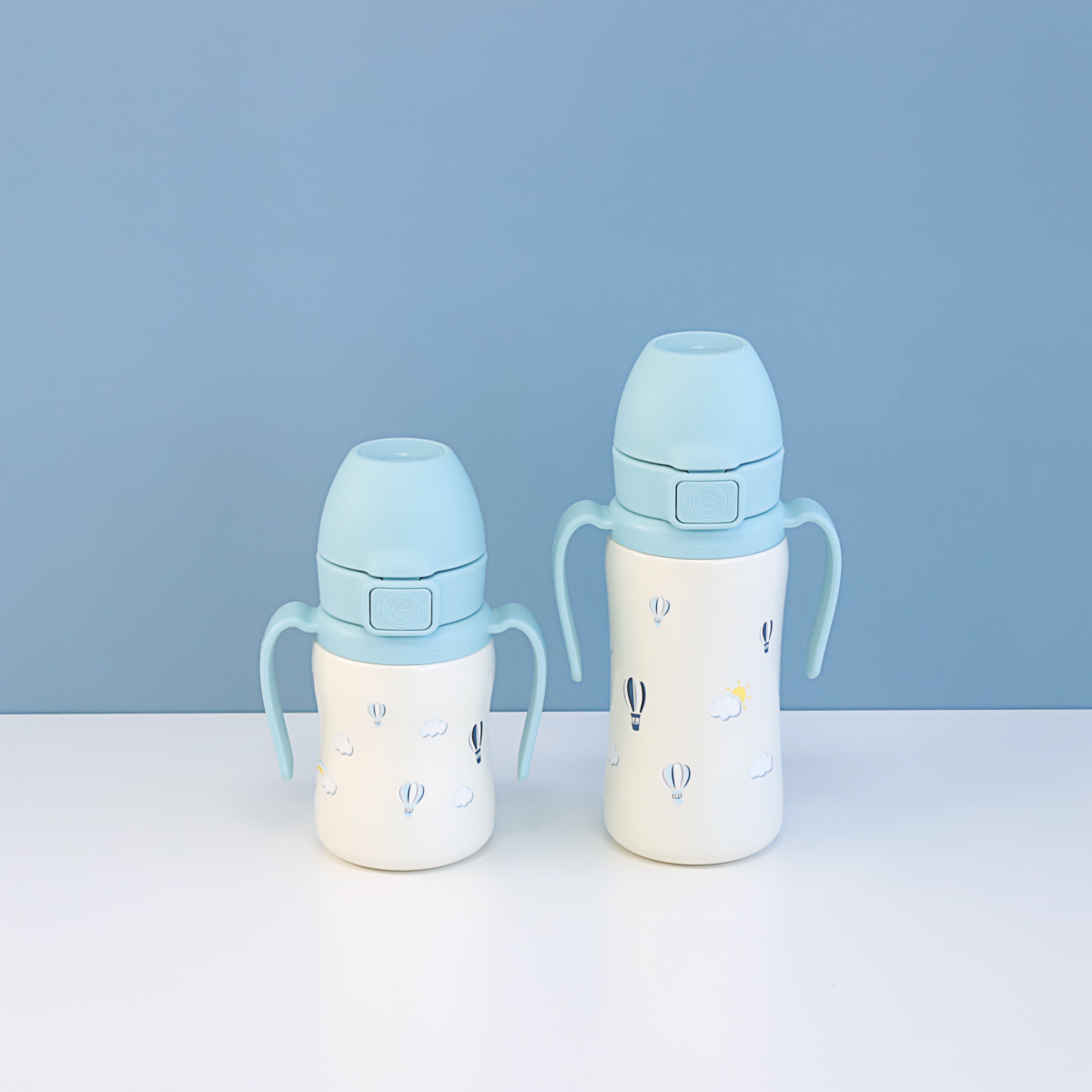 그로미미 유아빨대텀블러 원터치 스텐빨대컵 300ml 스카이벌룬 (크리미블루)