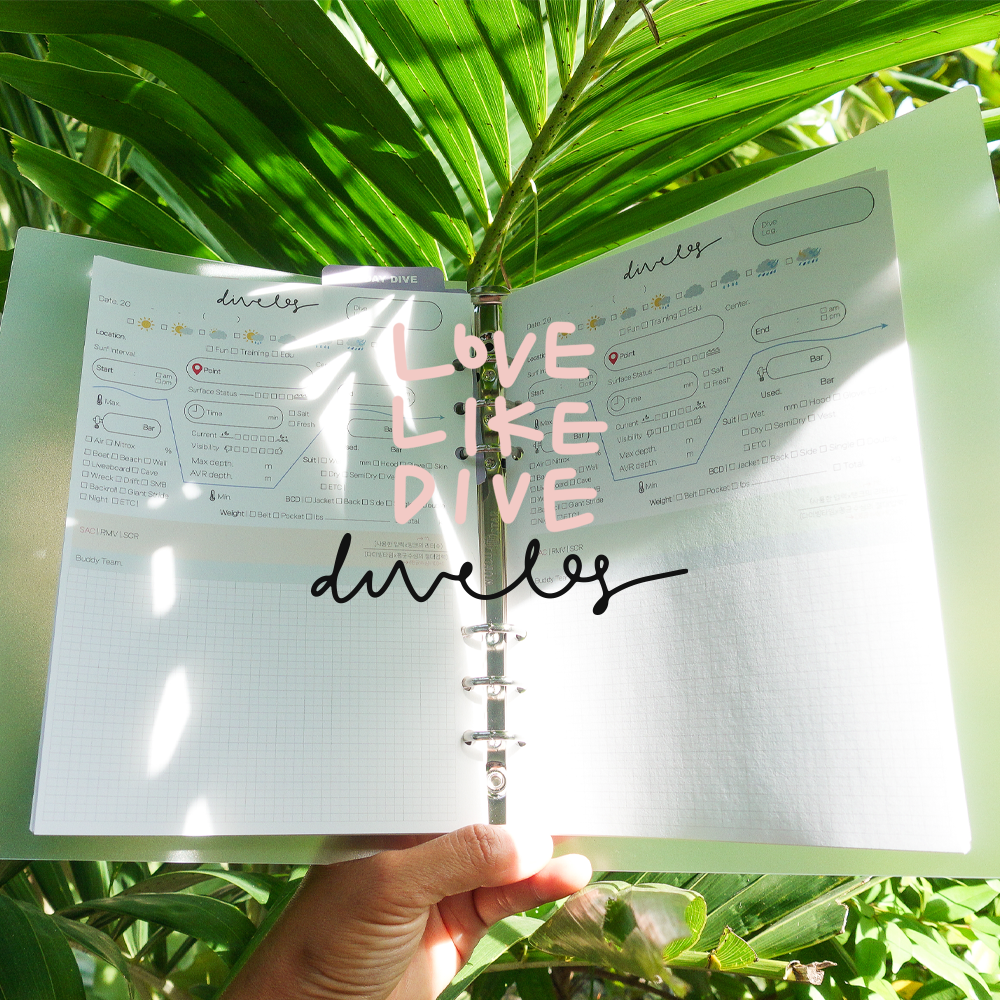 만몽샵 LOVE LIKE DIVE 스쿠버다이빙 로그북 6공 A5 LOG BOOK