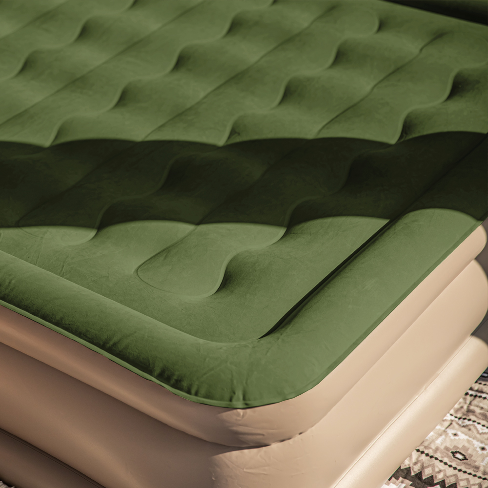 로티캠프 에어 매트 자충 캠핑 침대 매트리스 텐트 휴대용 46cm 퀸, 카키