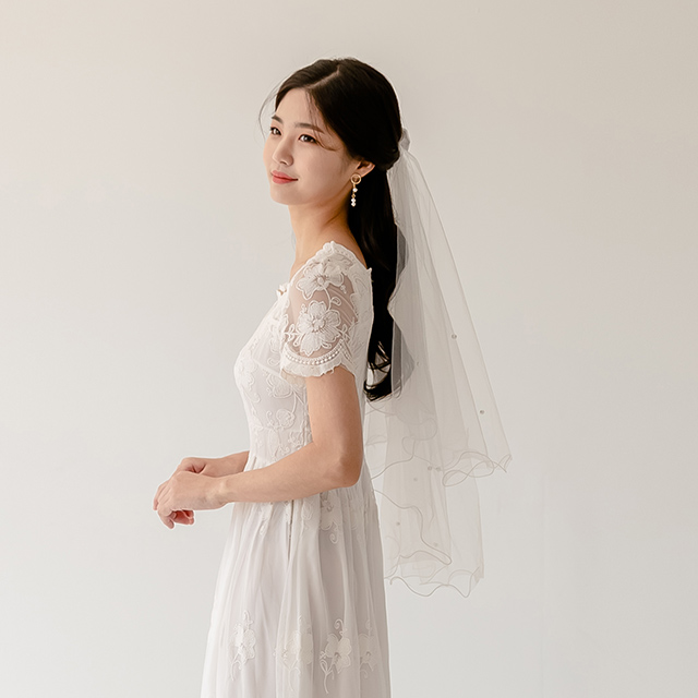 [릴리드레스] 진주리본 숏베일 면사포 셀프웨딩베일 촬영소품 이미지 7