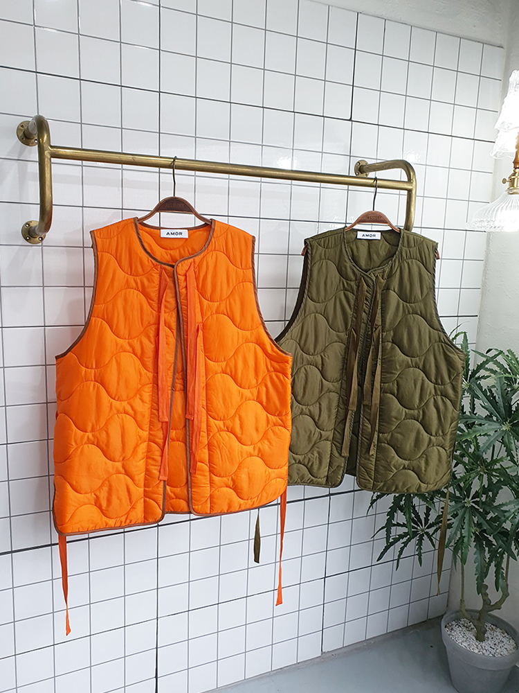 깔깔이 누빔 패딩 리본 조끼 베스트