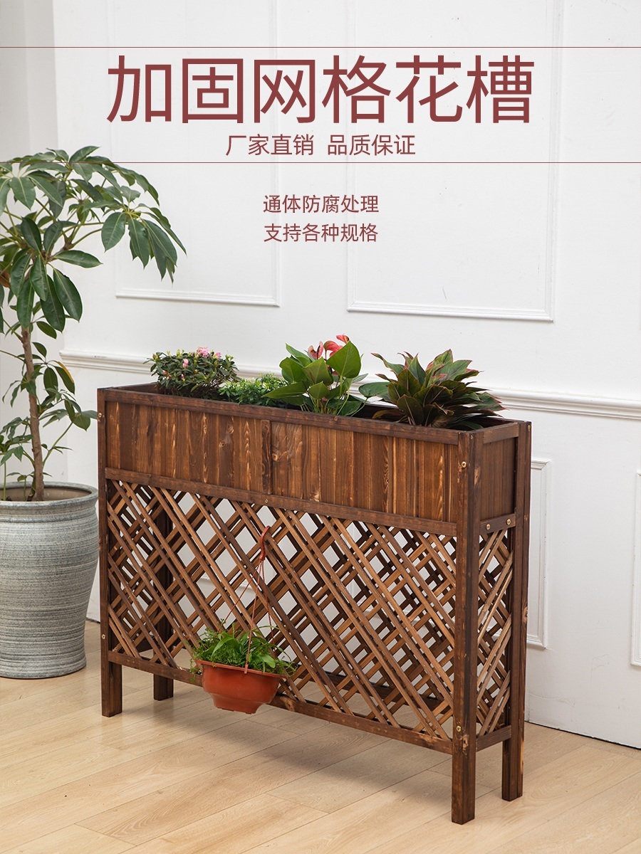 화분파티션 레스토랑 플랜트박스 원목 플로어 사업장 화단 탄화길이80x높이90x폭25 - 상세 이미지 2