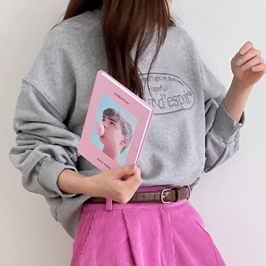 자수 세미 크롭 여성 맨투맨 티셔츠 핑크색 하늘색 티