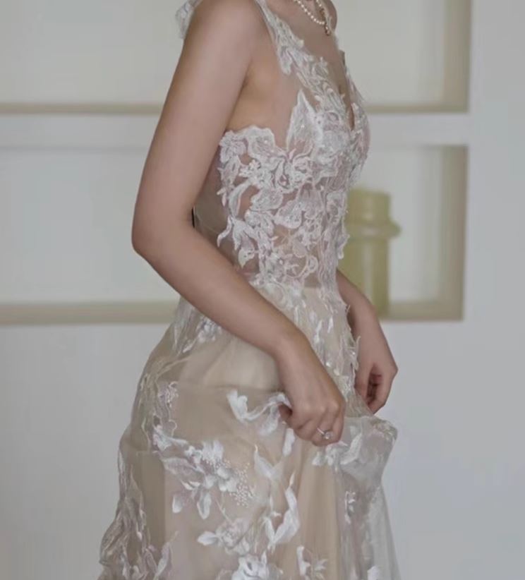 레이스셀프웨딩드레스 결혼식2부 이브닝 스몰웨딩 신부원피스 촬영 돌잔치 맘드레스 이미지 6