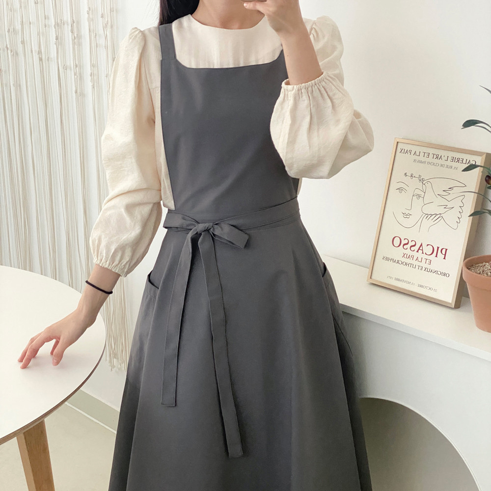 한스데이 리나 플레어 방수 앞치마 롱 원피스 자수 플로리스트 네일샵 에이프런