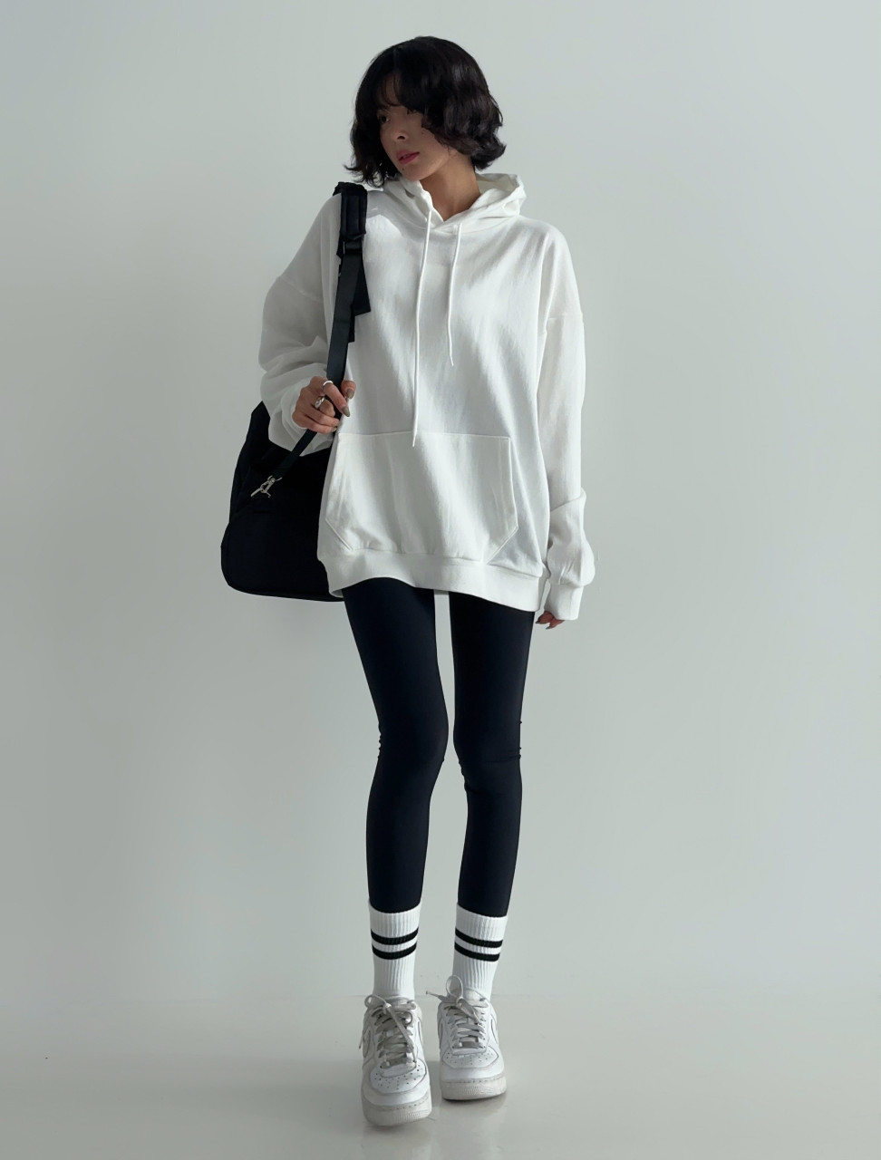 로라벨 로핑 후드티 후드 맨투맨 오버핏 무지 빅사이즈 커플 티셔츠 가을 기모 집업 여성 - 상세 이미지 5