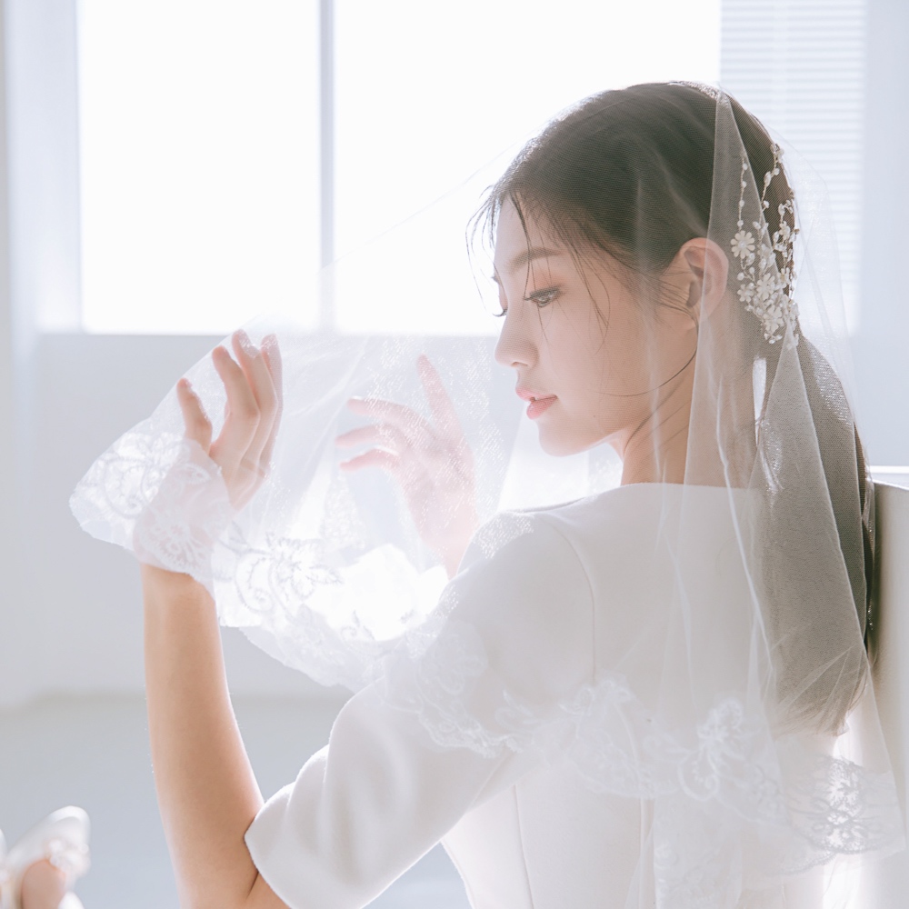 [릴리드레스] 플라워레이스 미드베일 본식 셀프웨딩 면사포 - 상세 이미지 5
