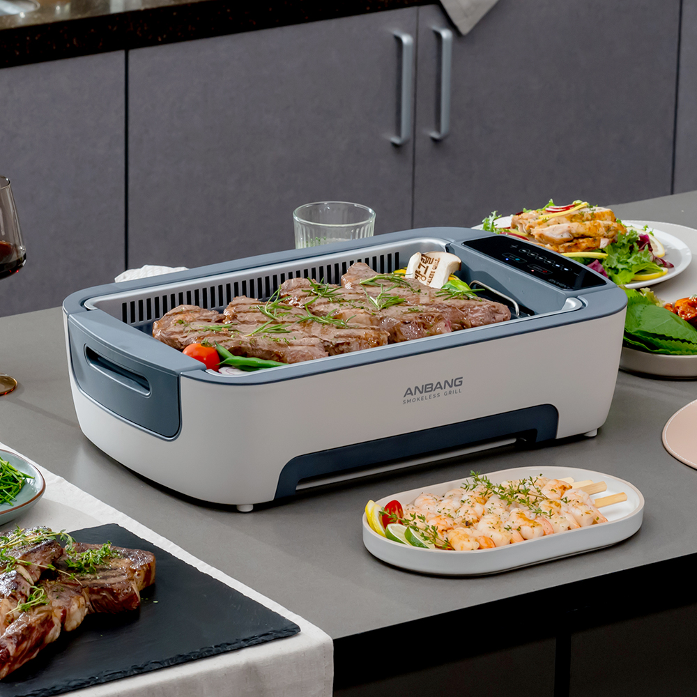 [안방그릴 파워/시즌5 풀패키지] 연기와 냄새잡는 전기그릴+가방+파워크린 필터10개 (AB901MF) /연기 안나는 바베큐 삼겹살 대형 그릴