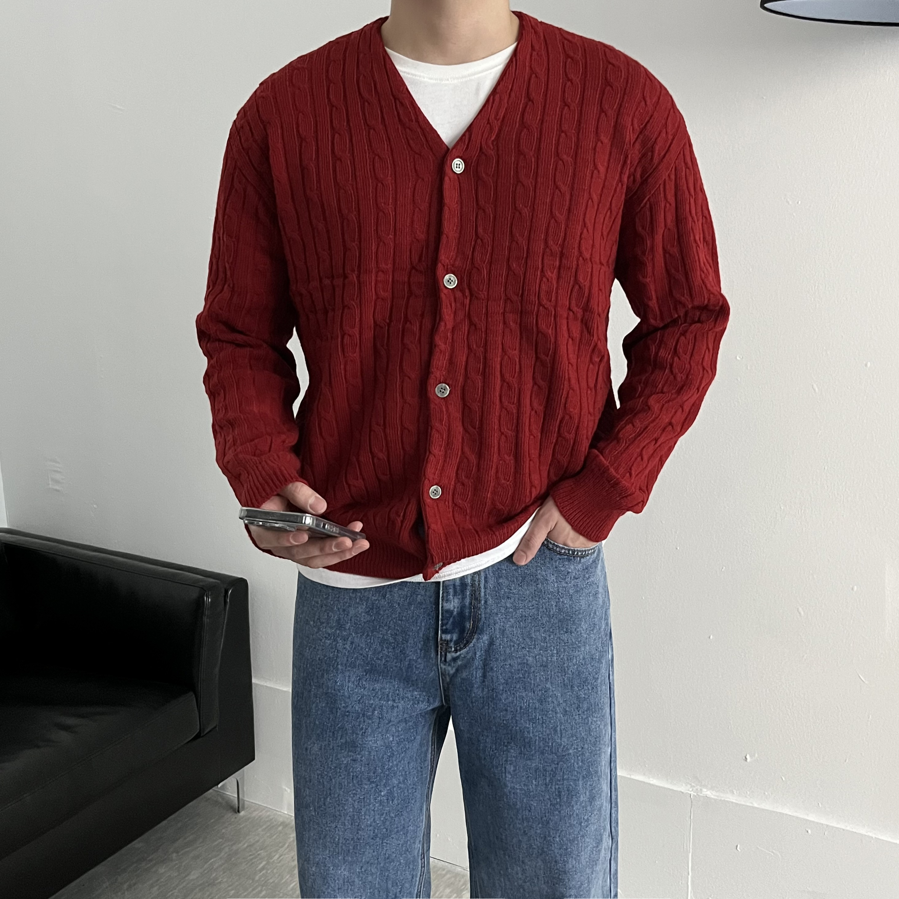 남자케이블가디건 남자가디건 브이넥 꽈배기 - 상세 이미지 2
