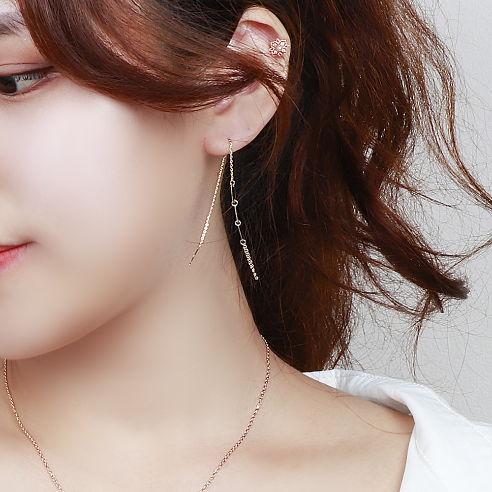 14K 드롭 롱 딸랑이 스틱 귀걸이 체인 관통형 두줄 실 금침 이미지 6