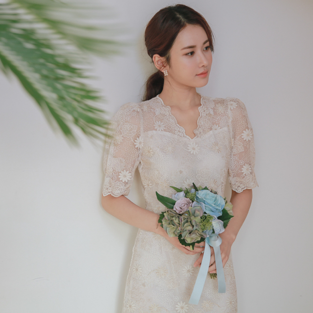 모니카 금사 셀프웨딩드레스 피로연드레스 2부 원피스 돌잔치드레스 대여 - 상세 이미지 2