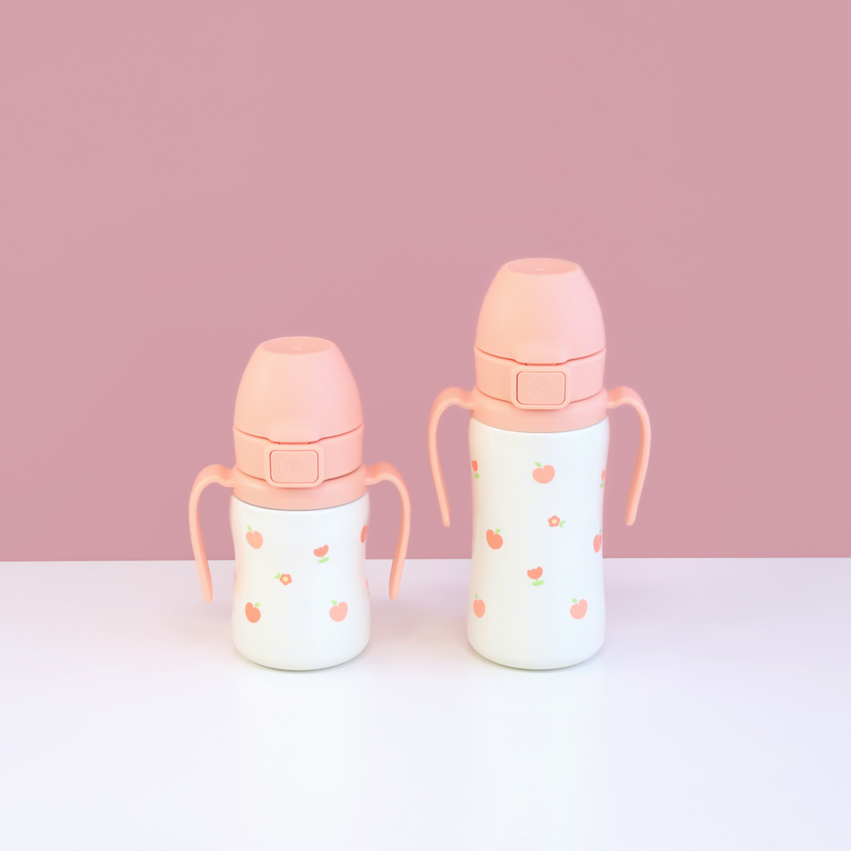 그로미미 피치플라워 원터치 스테인리스 200ml 빨대컵 (로제코랄)