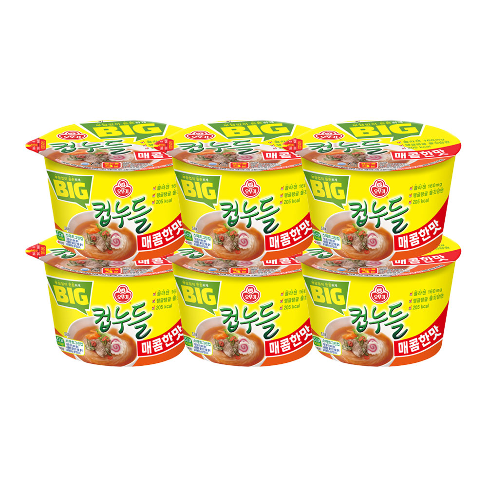오뚜기 빅컵누들 매콤한맛 61g, 6개