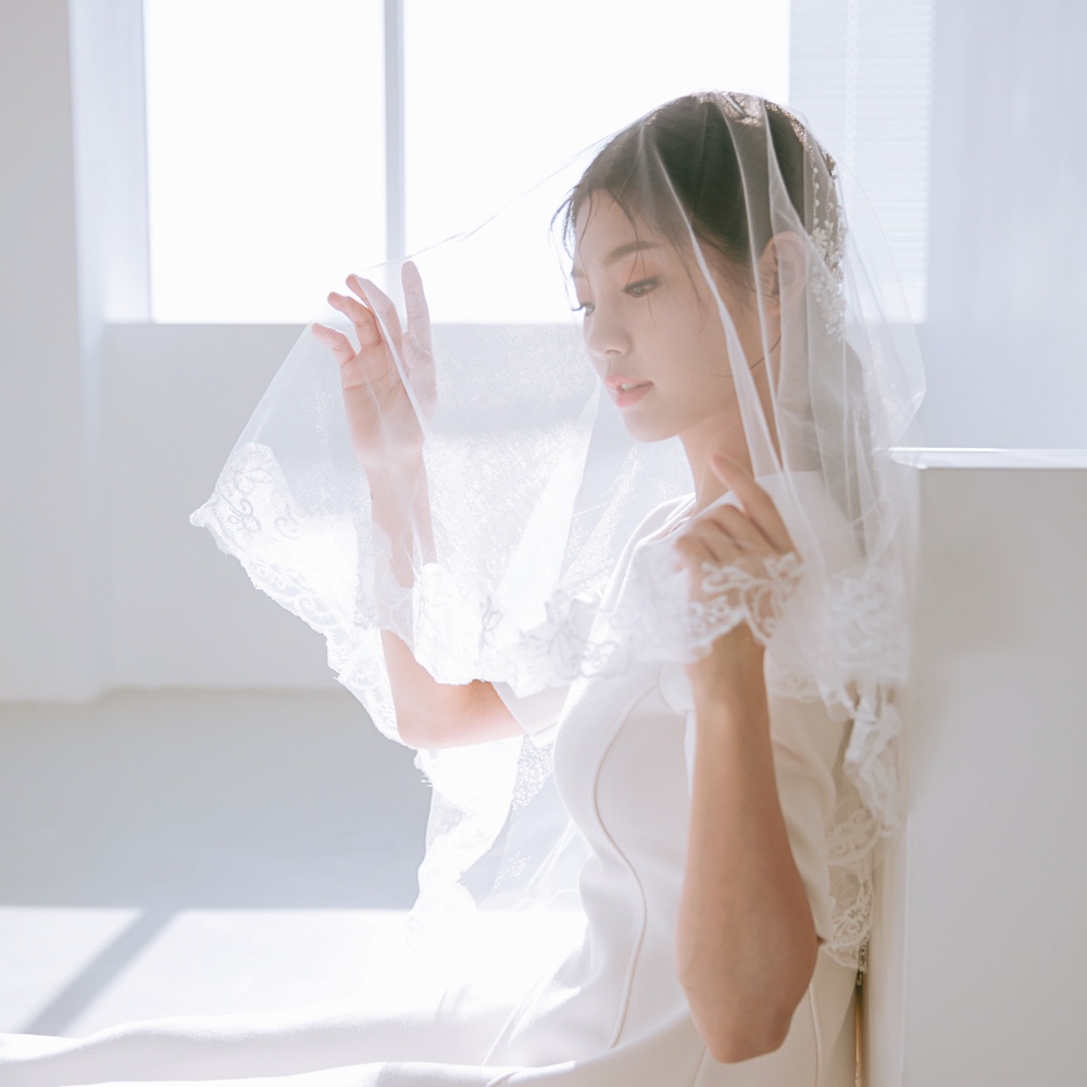[릴리드레스] 플라워레이스 미드베일 본식 셀프웨딩 면사포 - 상세 이미지 3