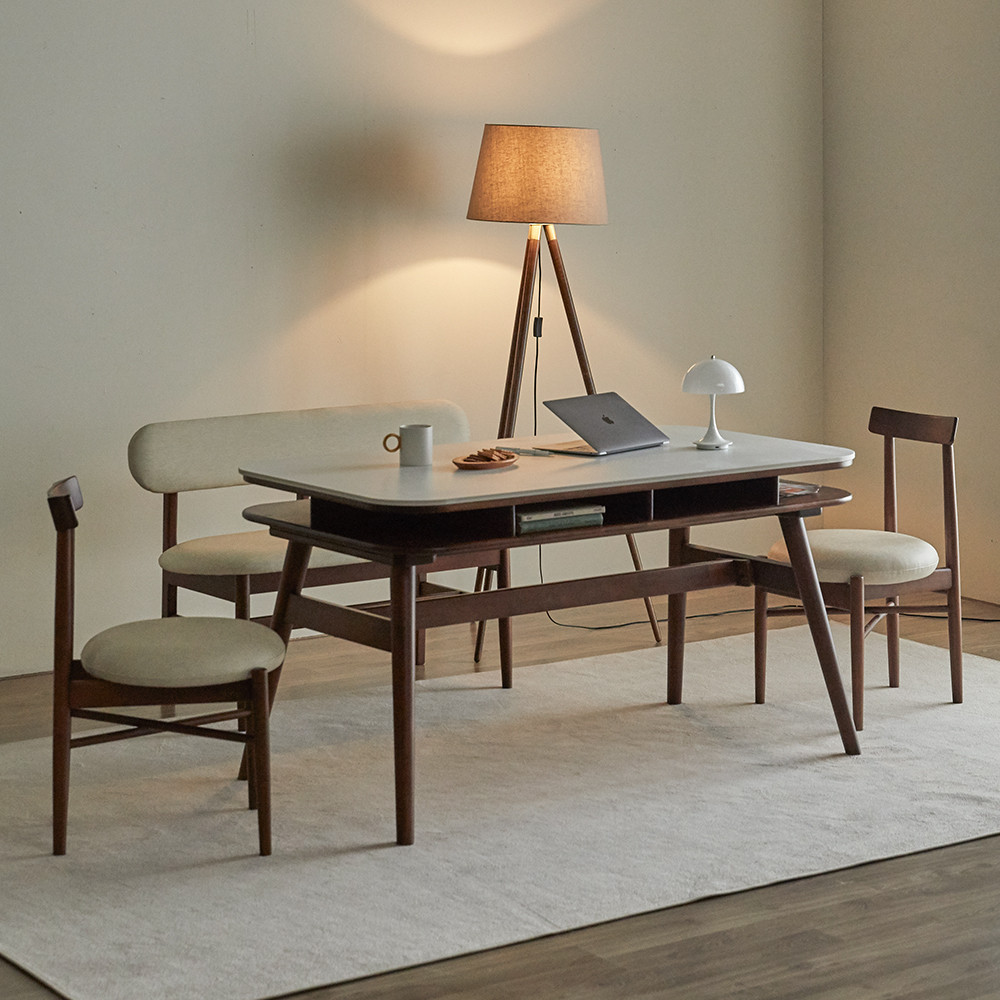 데이지 양면 세라믹 식탁 수납형 테이블 4인용 스퀘어 화이트/그레이 1400 월넛