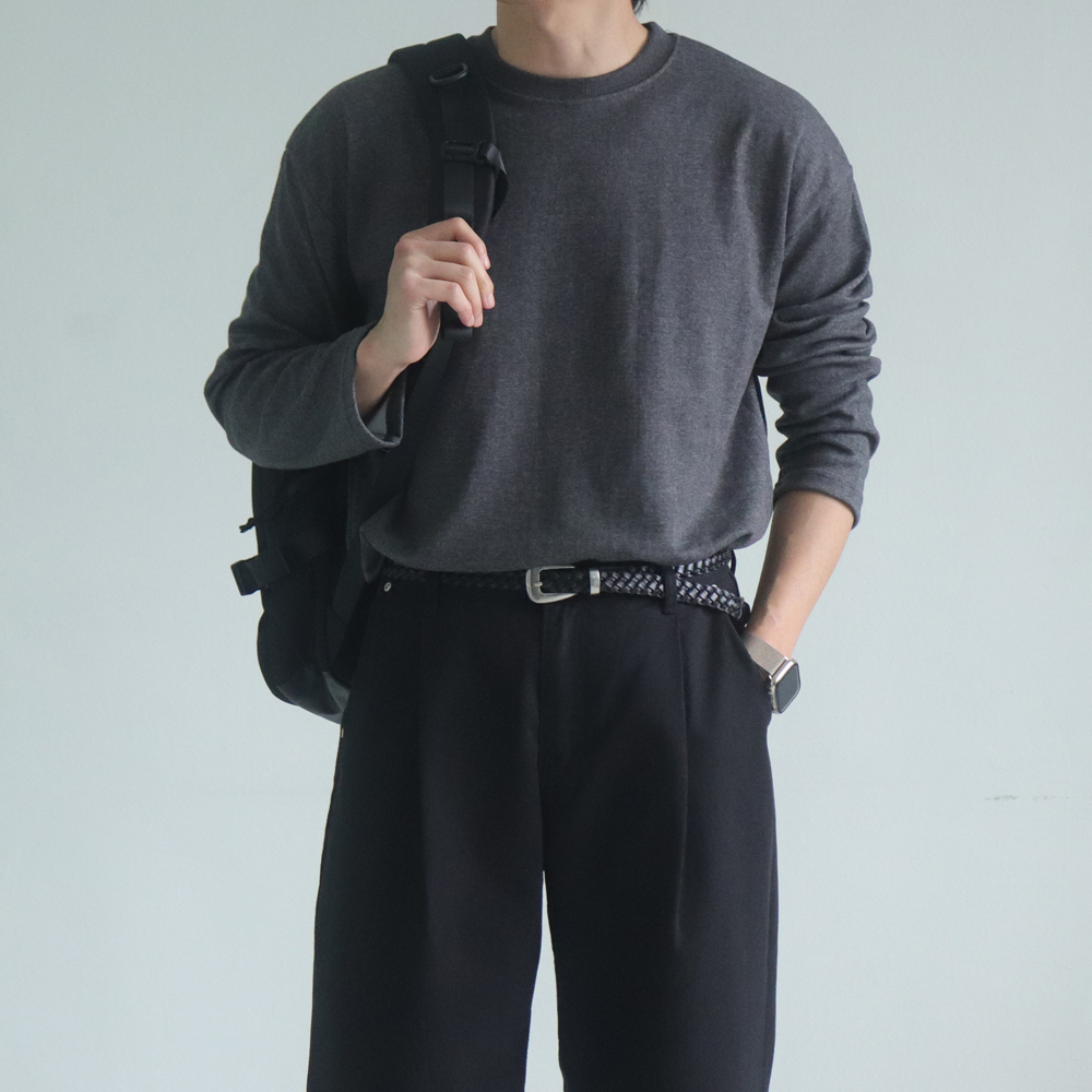 남자 긴팔티 빅사이즈 오버핏 흰색 이너 레이어드 티셔츠 - 상세 이미지 3