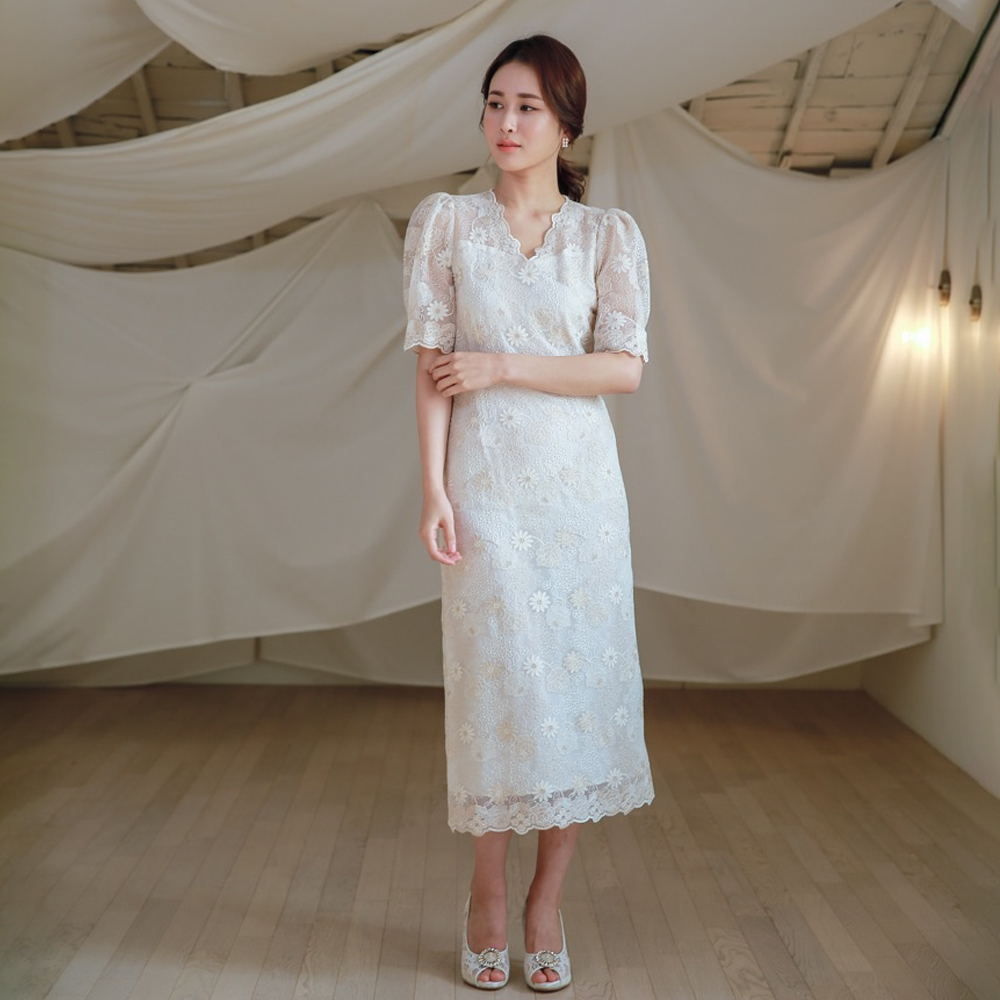모니카 금사 셀프웨딩드레스 피로연드레스 2부 원피스 돌잔치드레스 대여 - 상품 이미지
