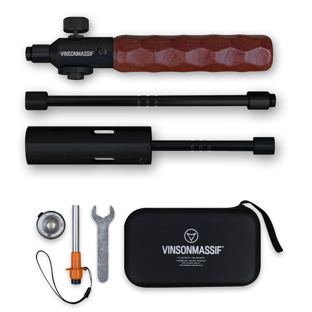 빈슨메시프 포터블 3단 토치 블랙 휴대용 롱 조립식 요리용 캠핑 부탄 가스토치 전용 하드케이스 포함