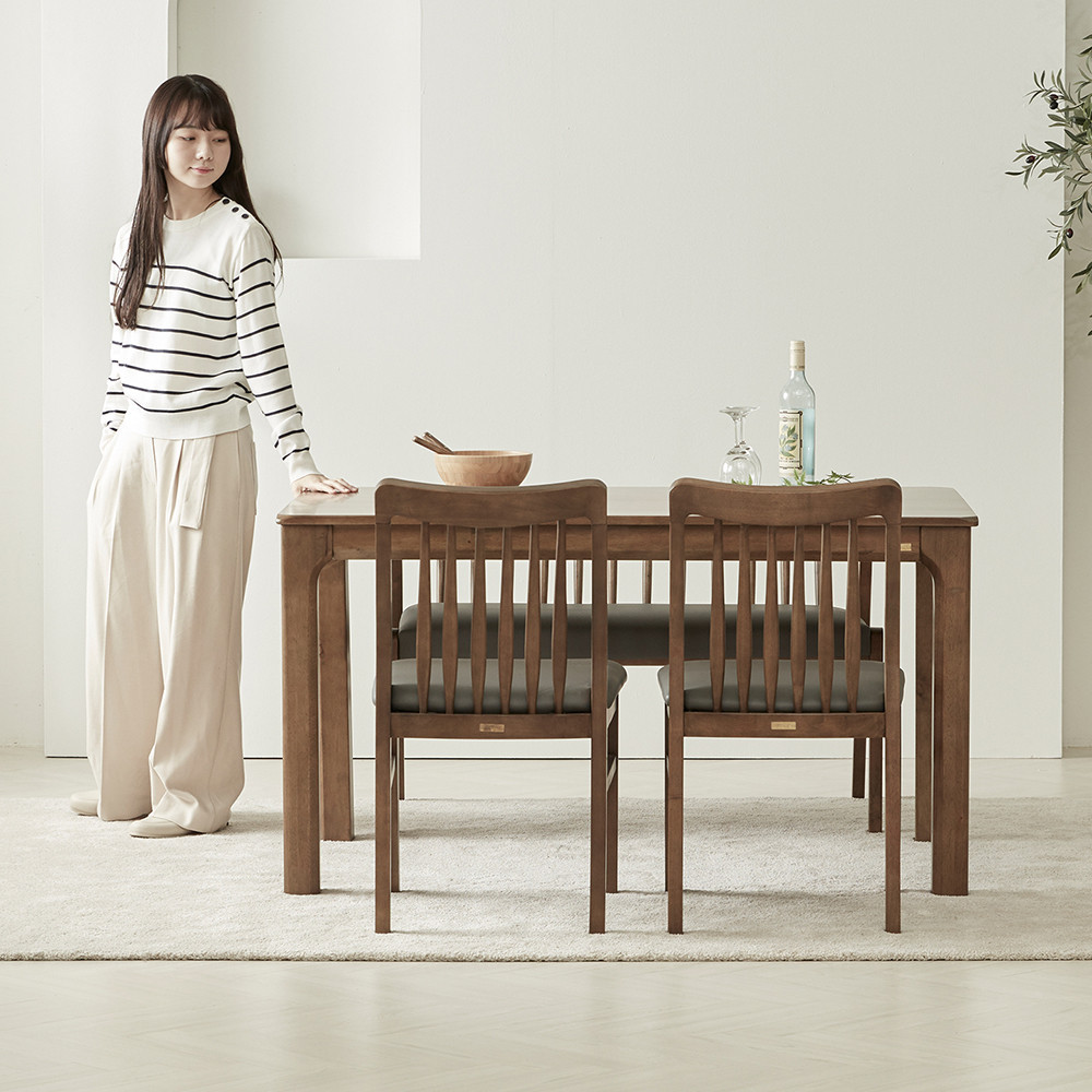[무료배송] 고무나무 원목 로렌 4인용 식탁세트 2인벤치1+의자2