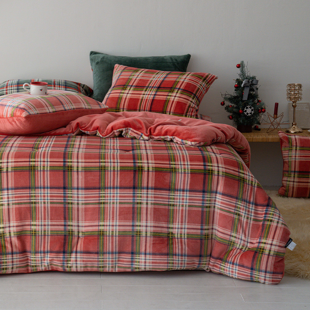 페인체크 밀크 극세사 차렵이불베개세트 SS/K 2color